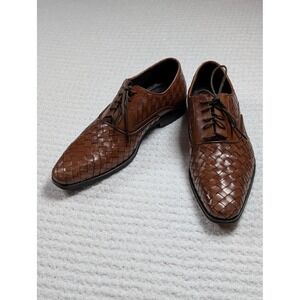Paul Fredrick Brown Woven Italian Leather Oxford Dress Shoes Made Italy‎  8.5